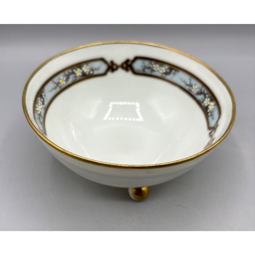 Antique SNB Nippon Footed Porcelain Bowl Floral Design Gold Trim